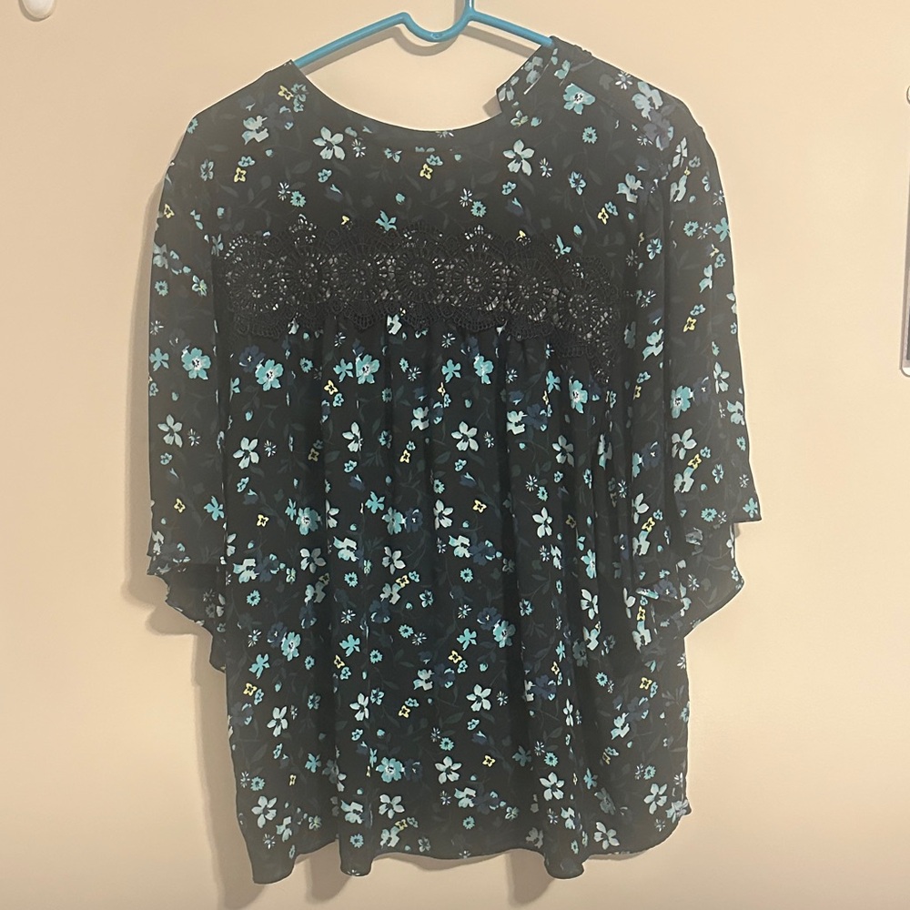 LOFT Black and Blue Floral Blouse